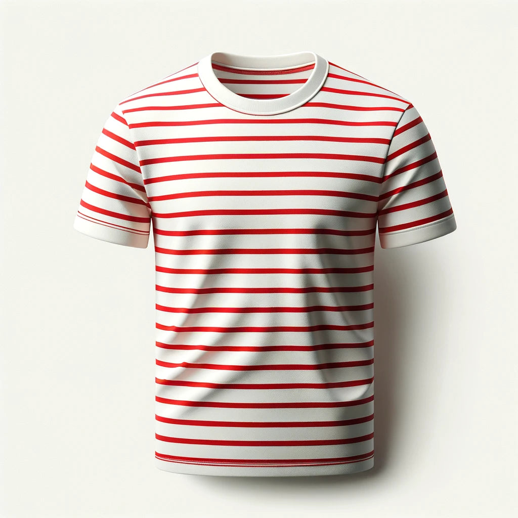 Red and White Striped Crew Neck T-Shirt