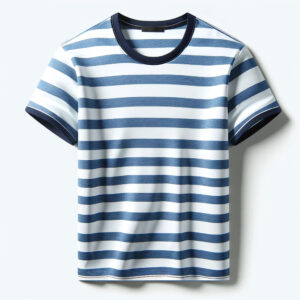 DALL_E2024-06-0810.35.19-Astylishblueandwhitestripedcrewneckt-shirtmadefromhigh-qualitycotton.Regularfit_suitableforcasualoccasions.Displaythet-shirtona Blue and White Striped Crew Neck T-Shirt