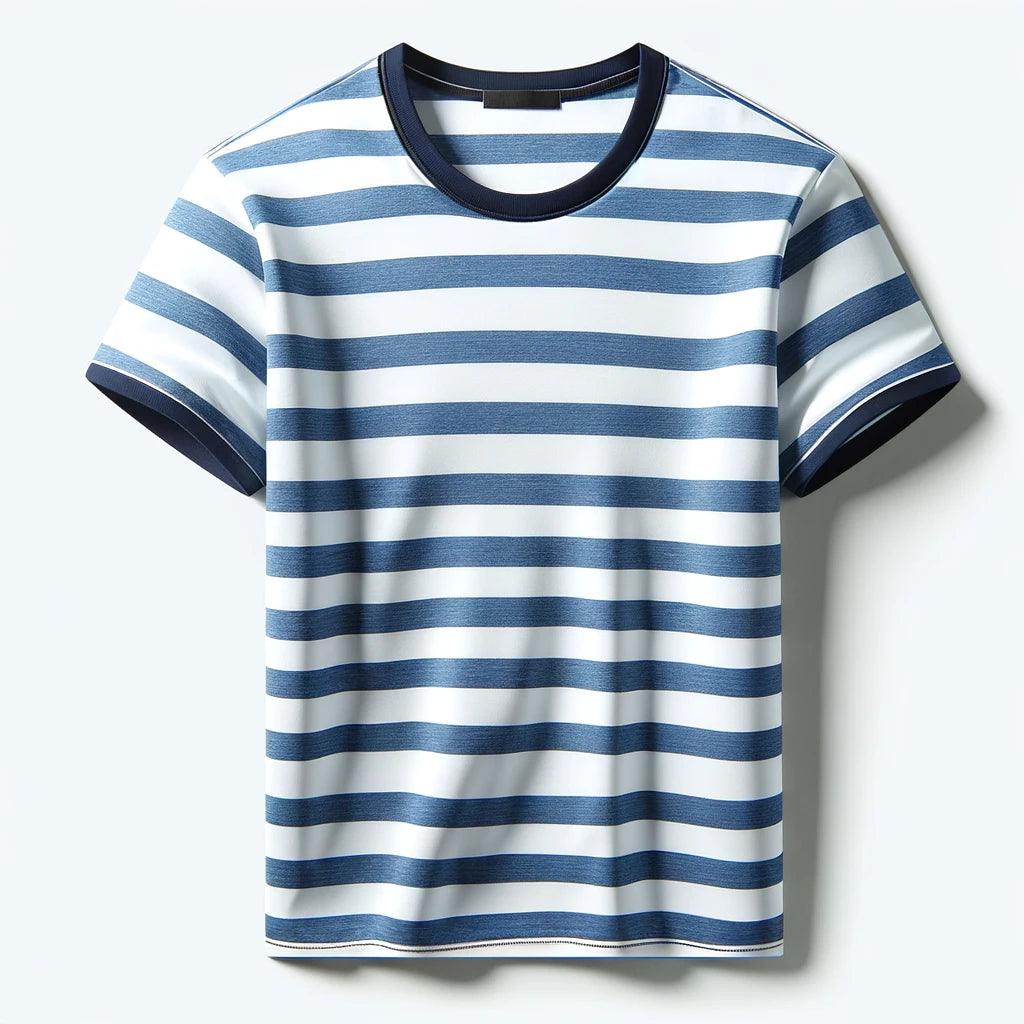 Blue and White Striped Crew Neck T-Shirt