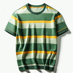 Green and Yellow Striped Crew Neck T-Shirt