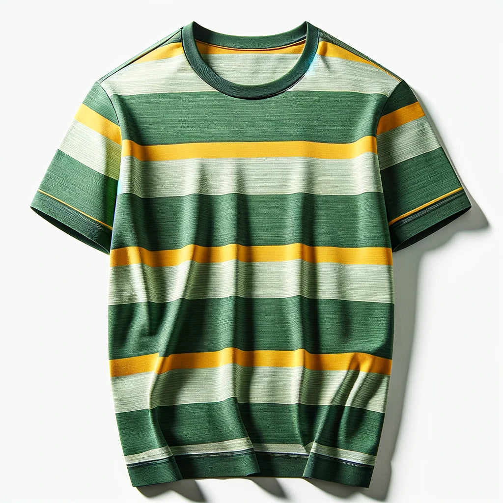 Green and Yellow Striped Crew Neck T-Shirt