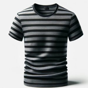 Black and Grey Striped Crew Neck T-Shirt