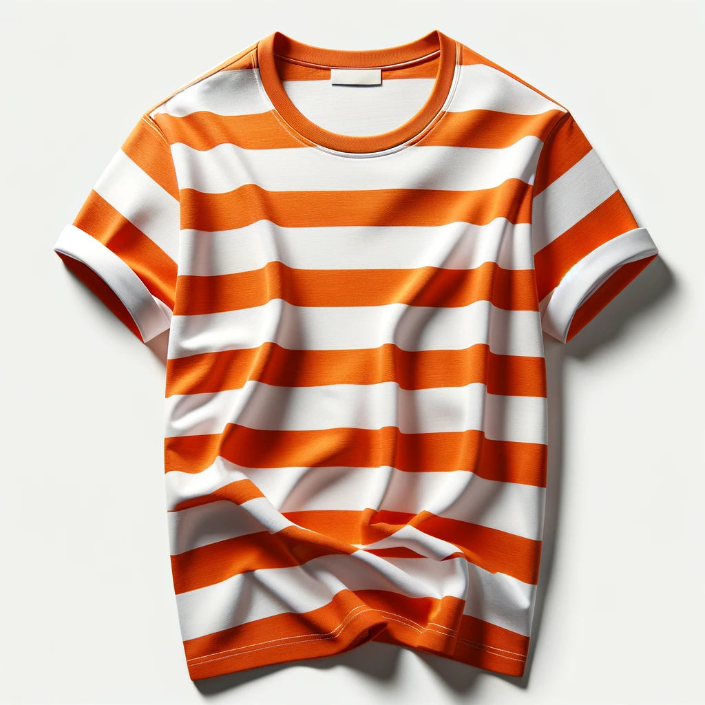 Orange and White Striped Crew Neck T-Shirt