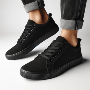 DALL_E2024-06-0811.00.26-Apairofstylishblacksneakersmadefromhigh-qualitymaterials.Comfortableandperfectforcasualwear.Displaythesneakersonaplainwhiteback Black Sneakers